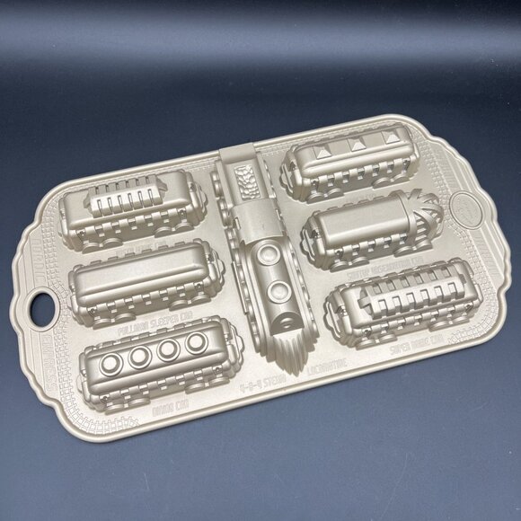 Nordic Ware Nordic Express Train Gold Cakelet Mini Cake Baking Pan Mold USA - Picture 2 of 15